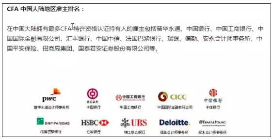 CFA中国大陆地区雇主排名