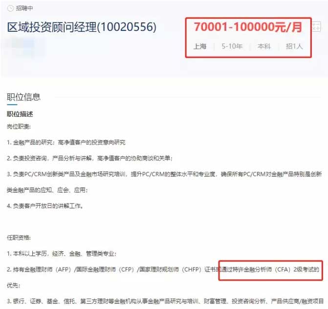 CFA就业岗位